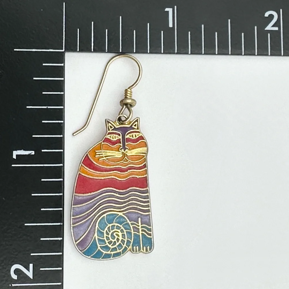 Laurel Burch Vintage Rainbow Cats Earring & Brooch Lapel Pin Set - Picture 6 of 6